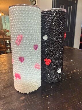Barbie White Pearl-Embellished Decorative Tumbler and black tumbler bundle